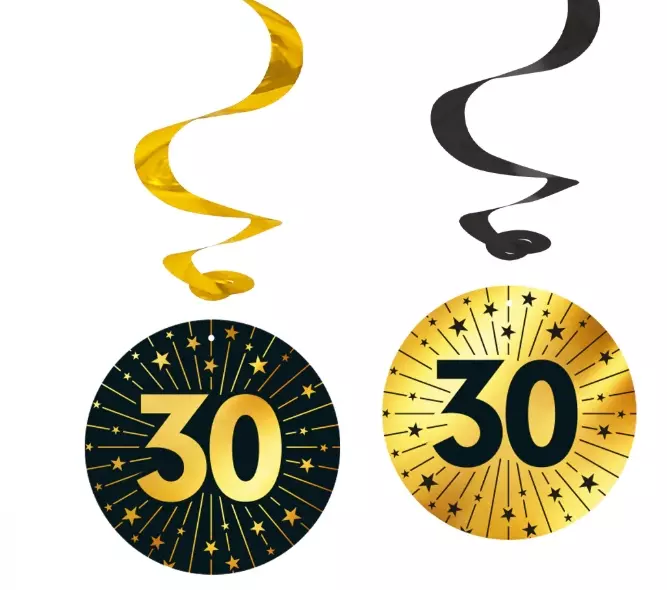 «30» swirls decoration golden celebration 4pk