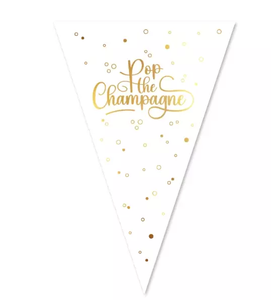 Pop the champagne flaggbanner i plast 20x30 cm 10 meter