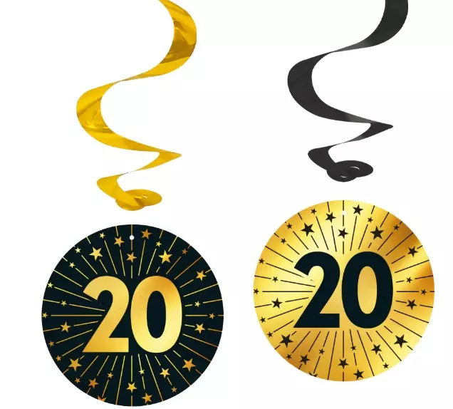 «20» swirls decoration golden celebration 4pk