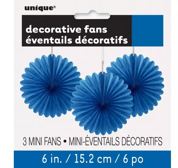 Mørkeblå pyntevifter 3 pk 15 cm