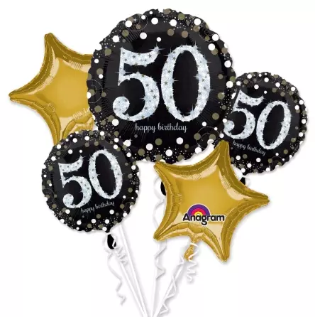Ballongbukett 50 år sort/gull