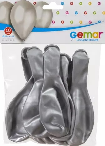 Gemar lateksballonger sølv metallic 10 pk