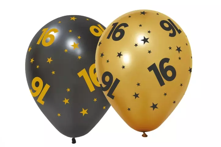 16 år Golden celebrations ballonger 6pk