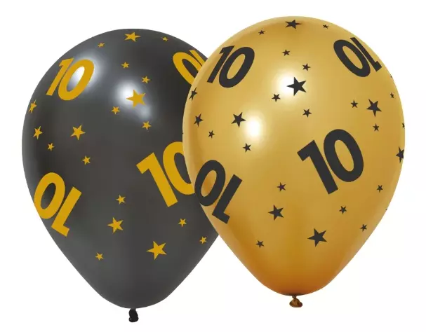 10 år Golden celebrations ballonger 6pk