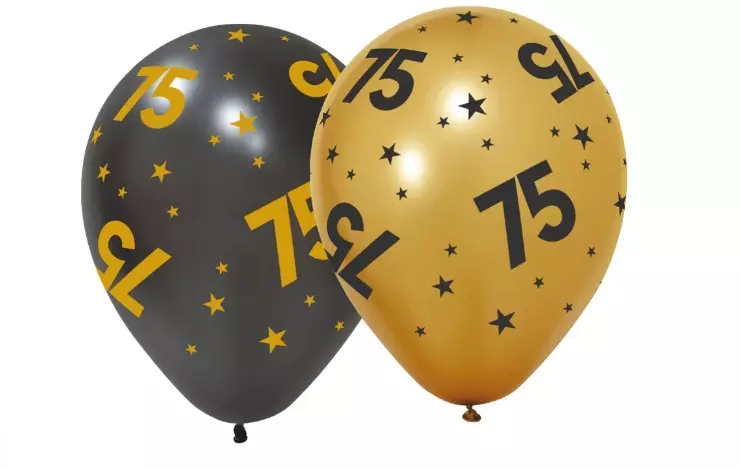 75 år Golden celebrations ballonger 6pk