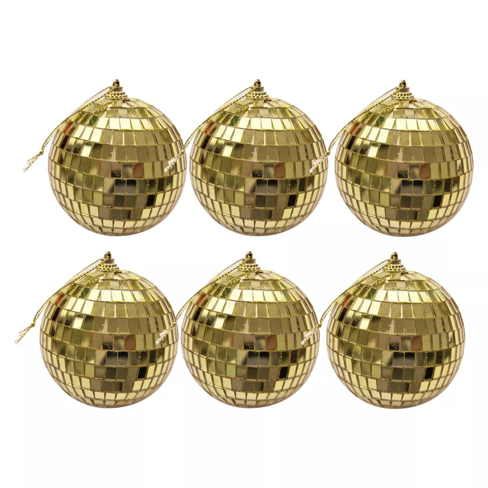 Julekuler disco ball sett gull 6pk