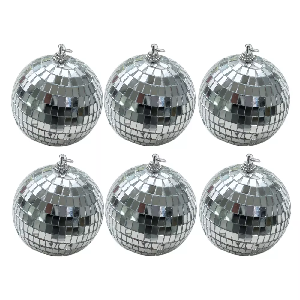 Julekuler disco ball sett sølv 6pk
