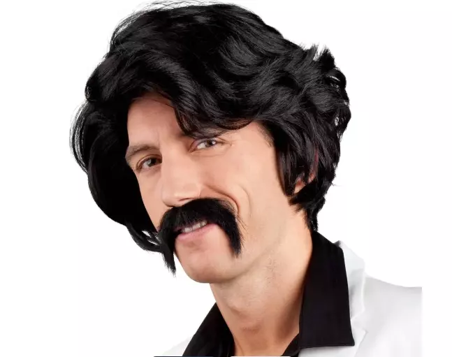 Chuck parykk sort med mustasje