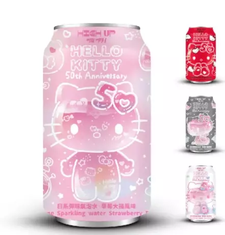 HIGH UP JAPANESE RAMUNE HELLO KITTY SPARKLING WATER STRAWBERRY DAIFUKU FLAVOR 330ml (TW)