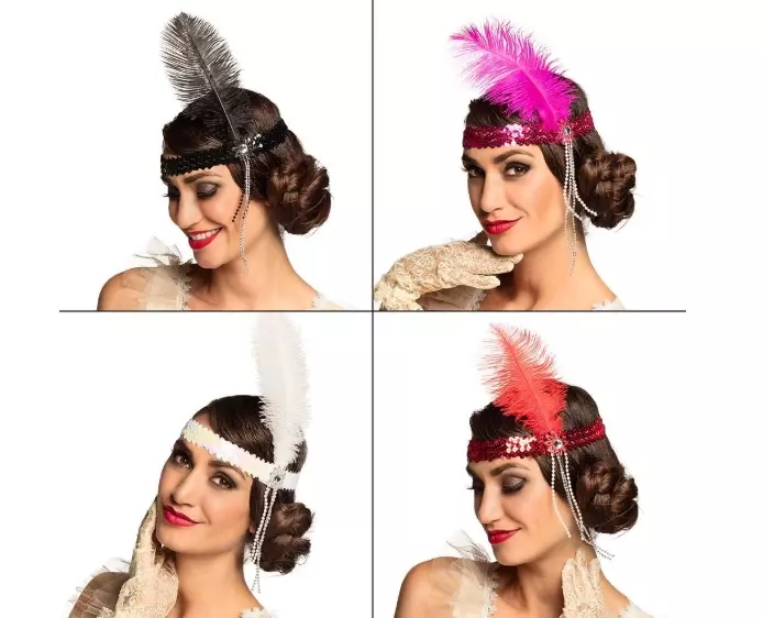 Charleston flapper hodebånd med fjær assortert