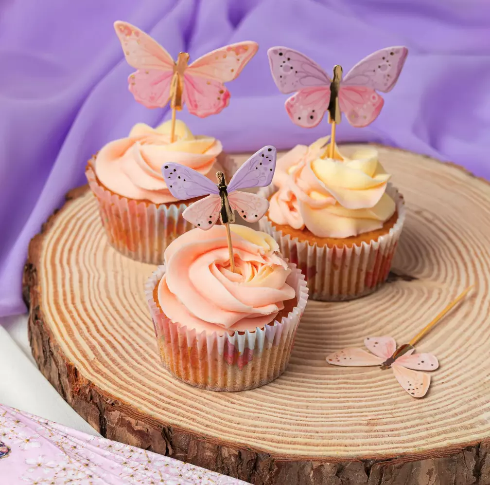 Sommerfulg pastell kaketopper på pinne 12 pk