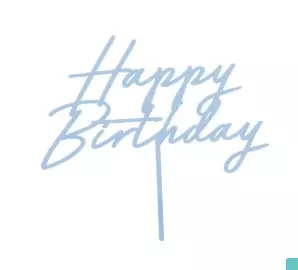 Akryl kaketopp happy birthday misty blue