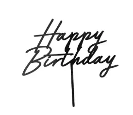 Akryl kaketopp happy birthday svart