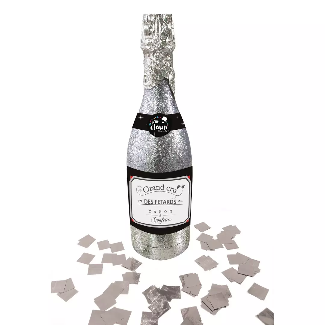 Bottle konfettikanon sølv 32cm