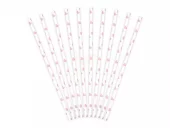 Papirsugerør hvit med rosa hjerter 10pk