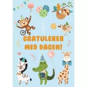 POSTKORT, VILLE DYR, GRATULERER MED DAGEN, BARNEKORT