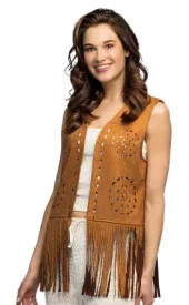 Semsket hippievest Willow brun M/L