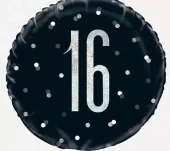 16 år svart glitz folieballong