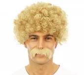 Blond parykk Curly hair wig and moustache