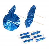 Drinkparasoller metallic blå 10pk