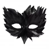 HALF MASK VENETIAN FEATHERS BLACK