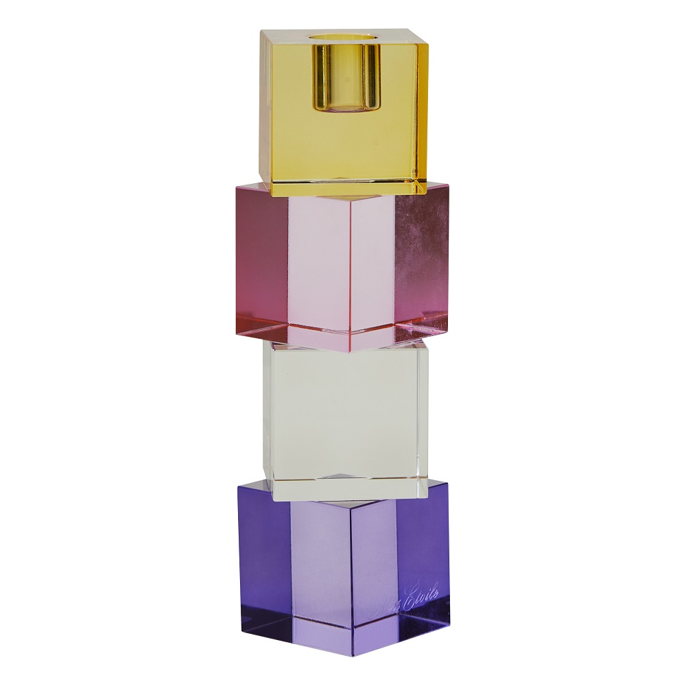 MissEtoile candelholder Cube 4 p lilla/klar/rosa/gul