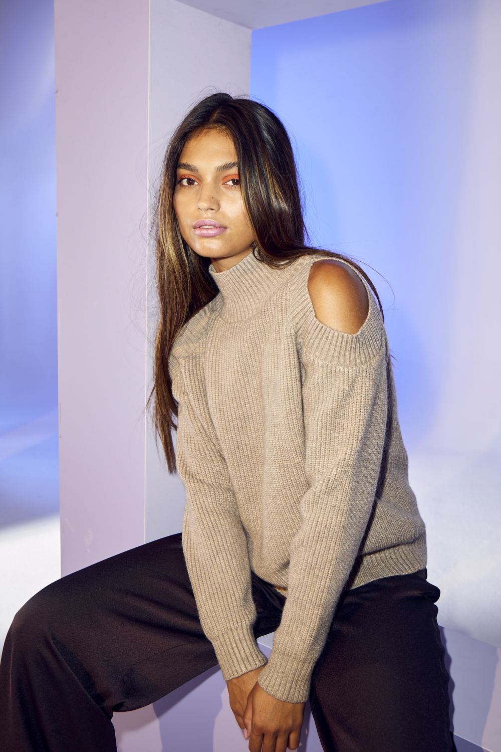 Co'Couture Row Off-shoulder Knit Genser