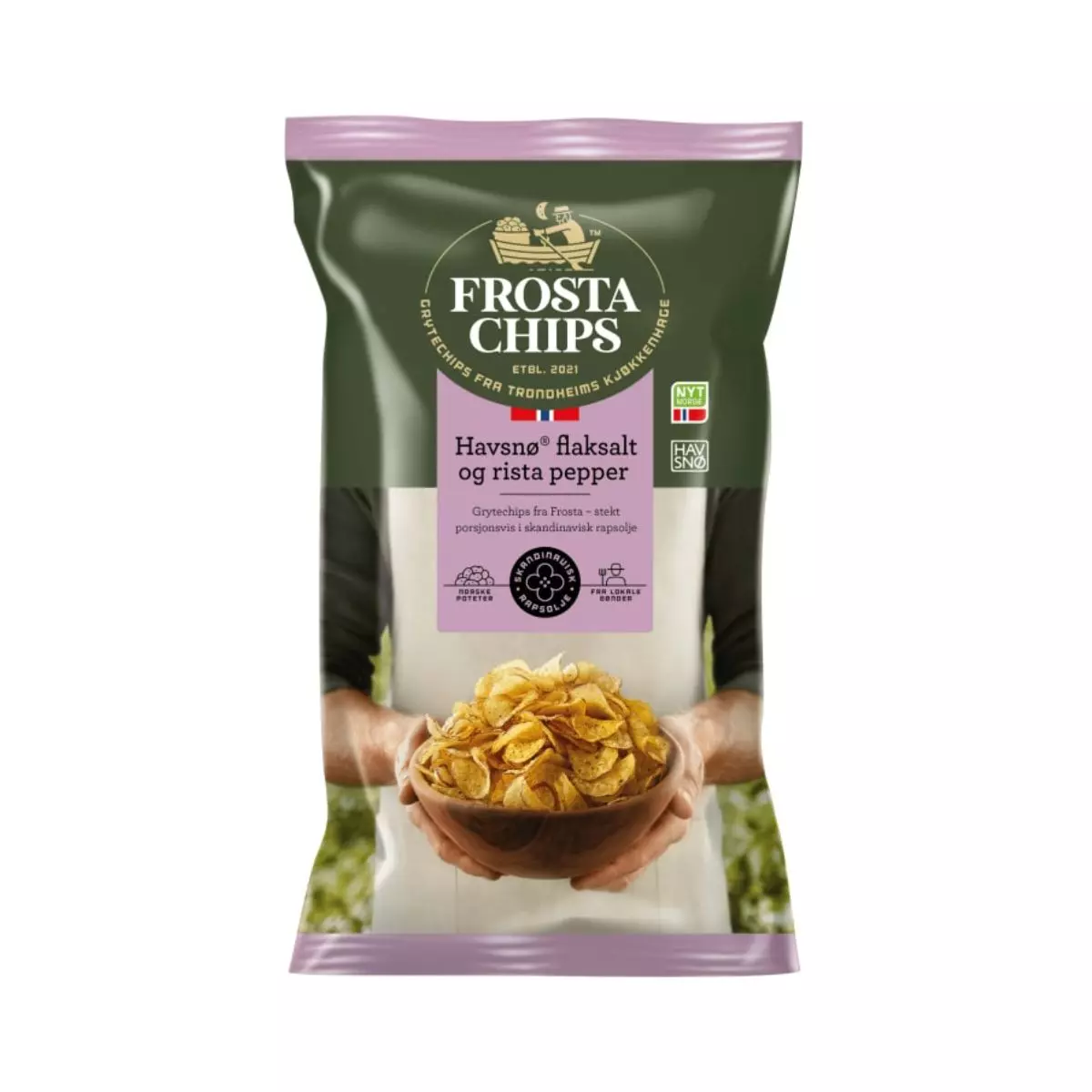 Frostachips Havsnø Flaksalt og rista pepper 150g