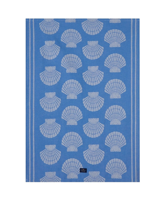 Shell jacquard org kjøkkenhåndkle i bomull, blå/hvit