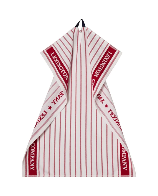 Stripet org kjøkkenhåndkle, bomullsfrotté, rød/hvit