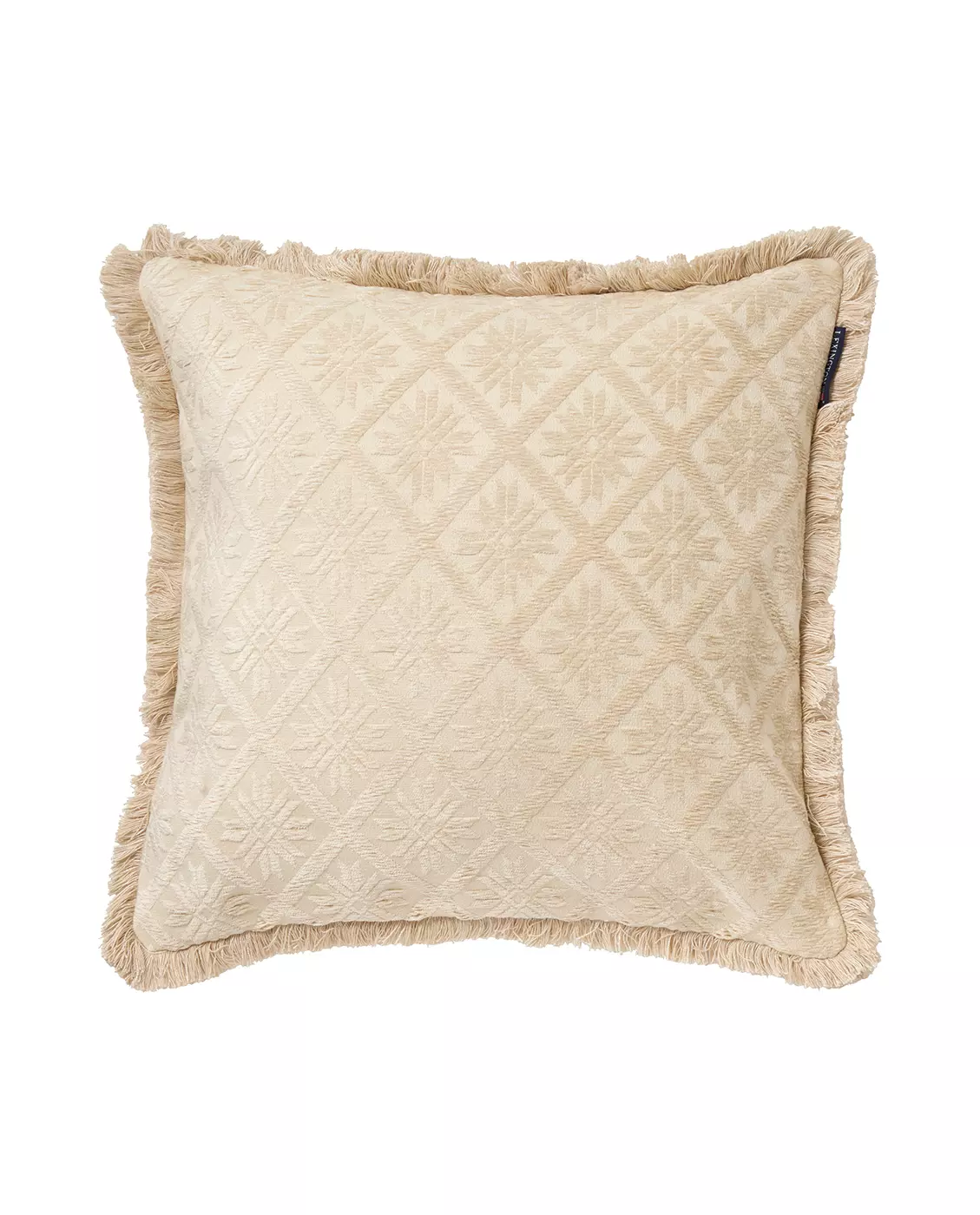 Jacquard putetrekk i viskose/bomull med frynser, beige