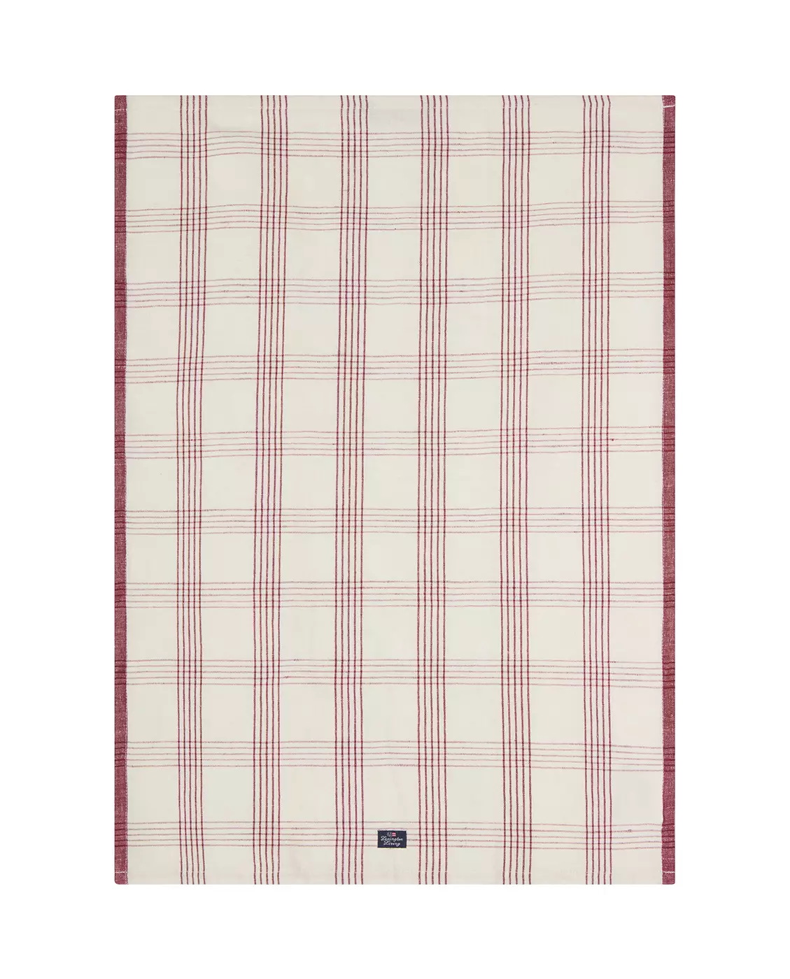 Rutet lin/bomull kjøkkenhåndkle, hvit/rød