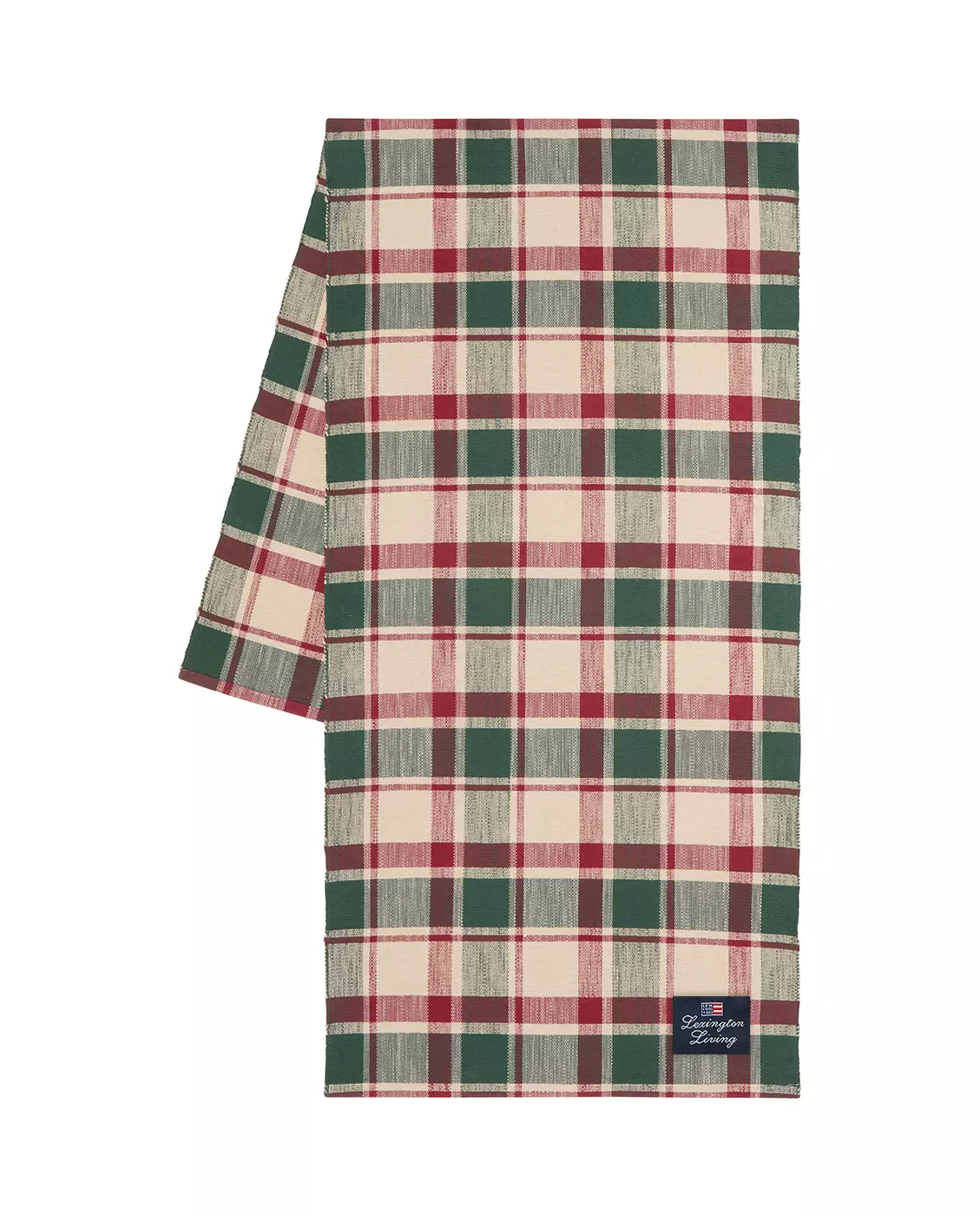 Rutete økologisk bomull ripeløper, grønn/rød/beige 50x150