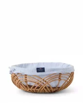 Bølgete rattankurv med fôr, blå/hvit