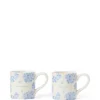 Espressokopp i stengods med blomster, blå/hvit (sett med 2)