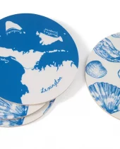 Laminerte tosidige glassbrikker (sett med 4), blå/hvit