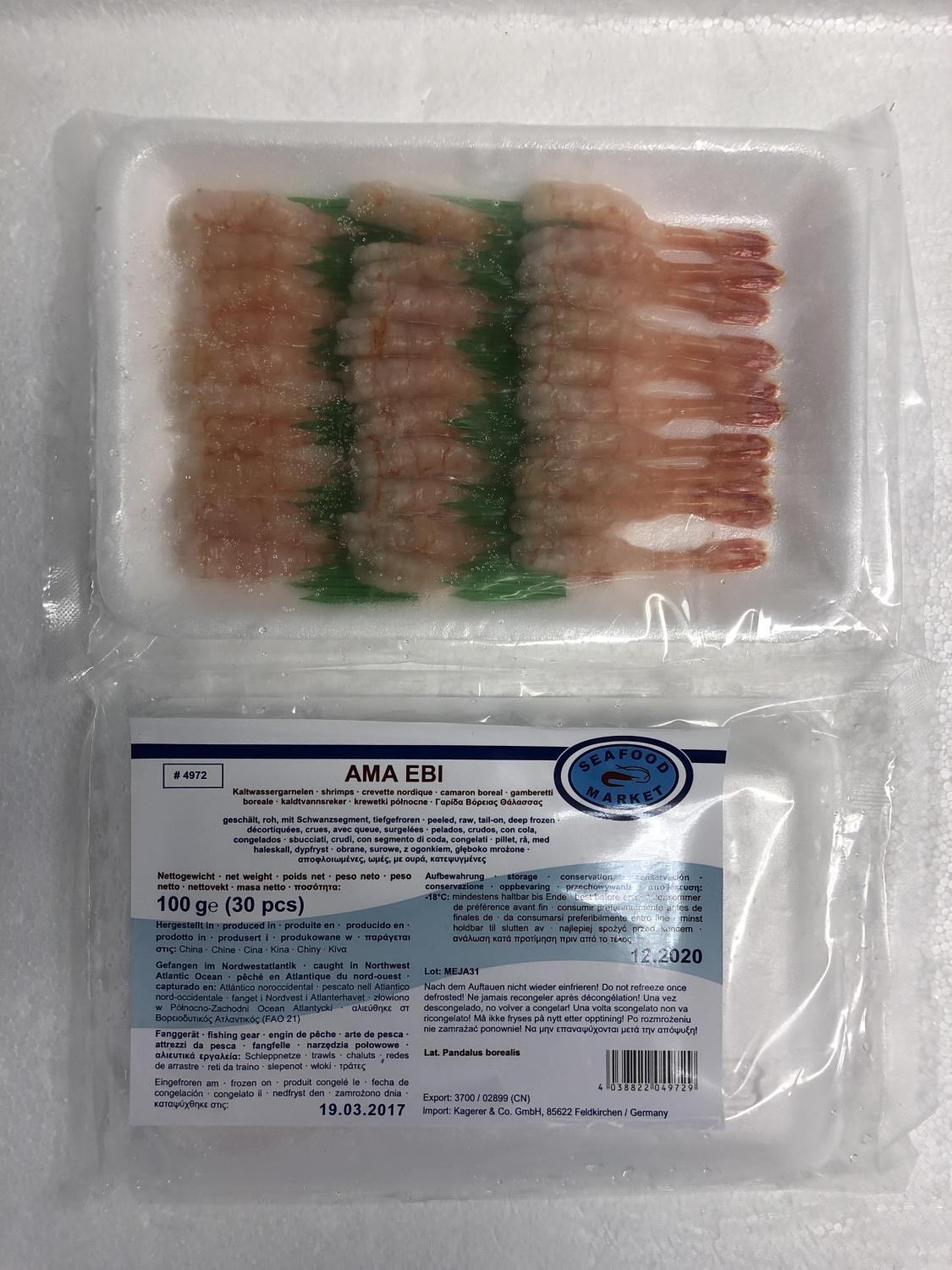 SEAFOOD MARKET Ama Ebi Sushi Cold Water Shrimp 100gr ø