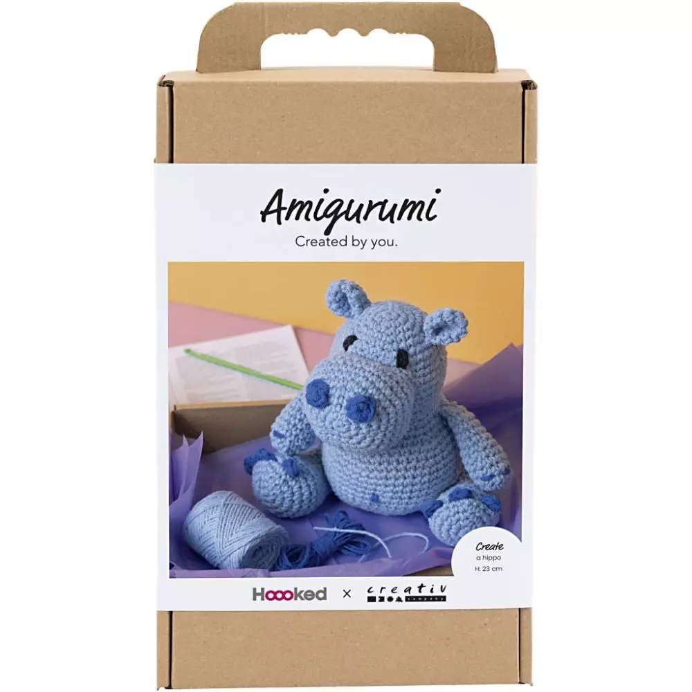 DIY Kit Amigurumi, Flodhest, blå, lys blå