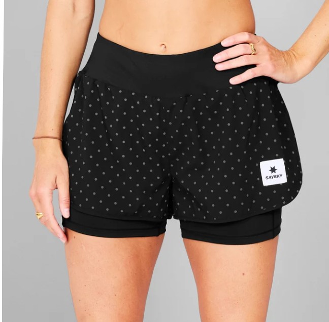 SAYSKY, W Reflective Polka 2 in 1 Pace Shorts 3", Black AOP, Shorts