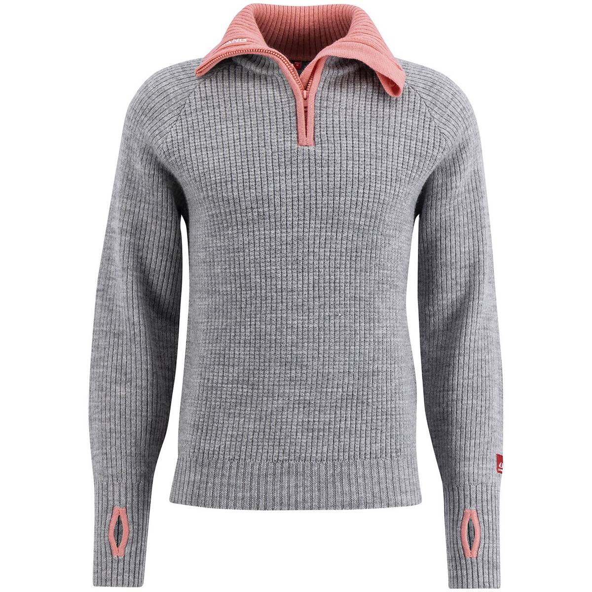 Ulvang Rav Sweater W/Zip Grey Melange/Delicate Pink/Vanilla