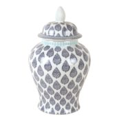 G&C urne m/lokk Temple Jar - blue & white paisley S
