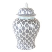 G&C urne m/lokk Temple Jar - blue & white paisley M