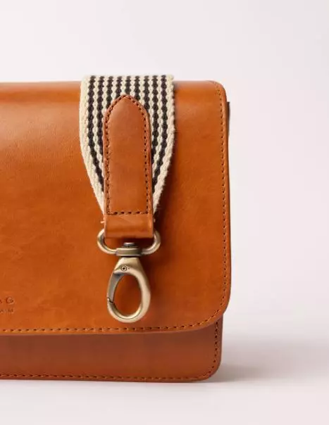 Checkered Webbing Strap - Cognac