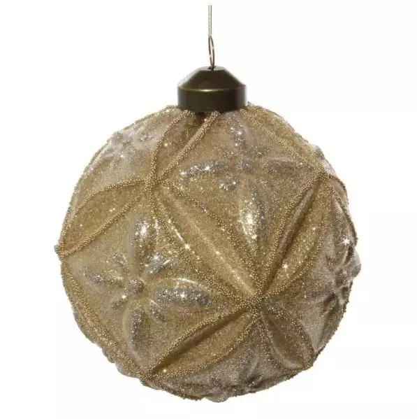 Glass floral ball gold sugared w/gold beads 10cm