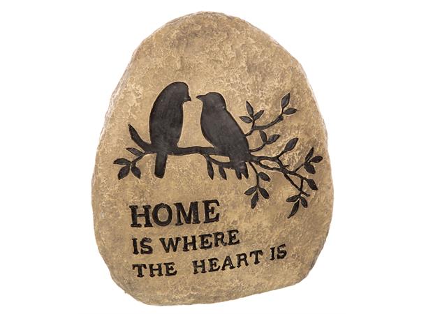 Dekorstein, m/fugl, grå, Home is Where the heart is, 17x19cm