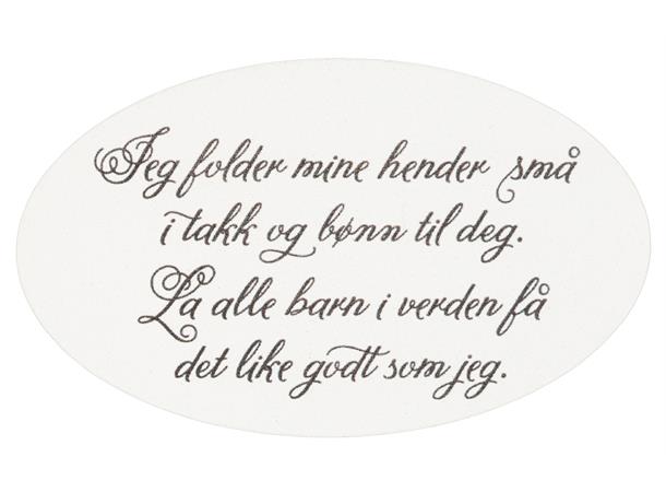 Metallskilt ovalt, Jeg folder mine hender små, 10x6cm