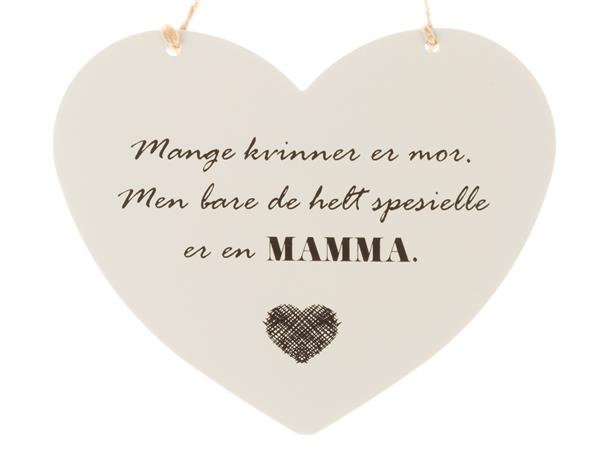 Hjerteskilt Hvit "En helt spesiell mamma ..." 13x11cm.