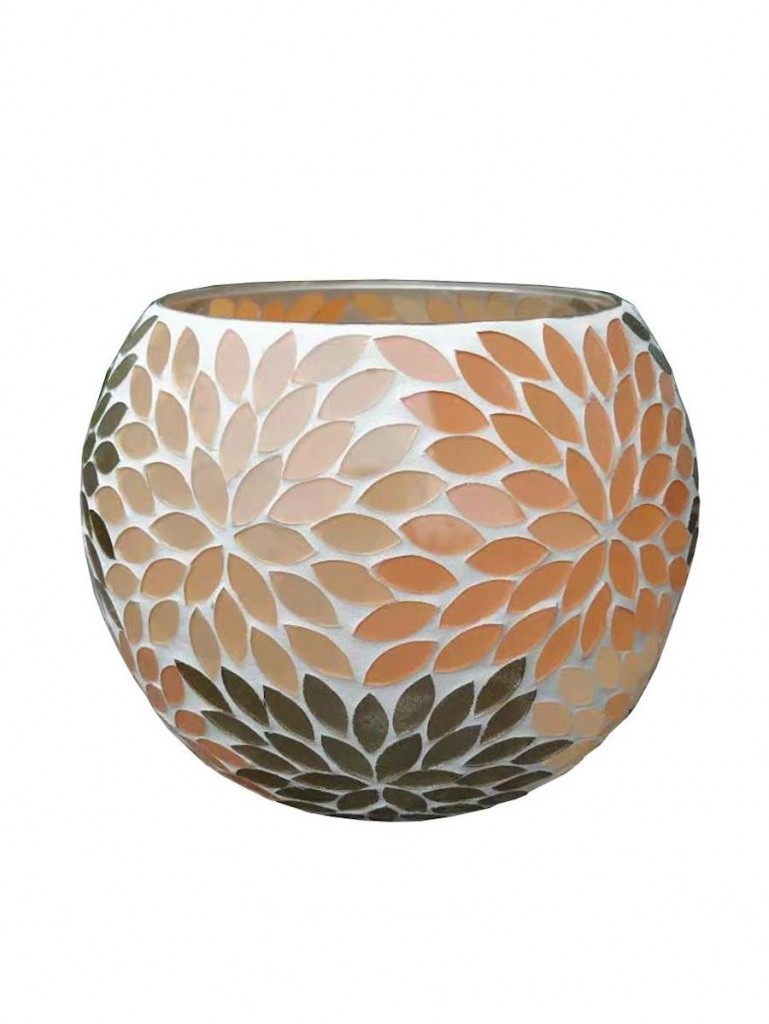 Lysglass, mosaikk orange/kobber, 18x14cm