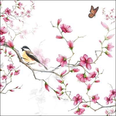 Lunsj-Servietter 33 "Bird&Blossom White" - Ambiente