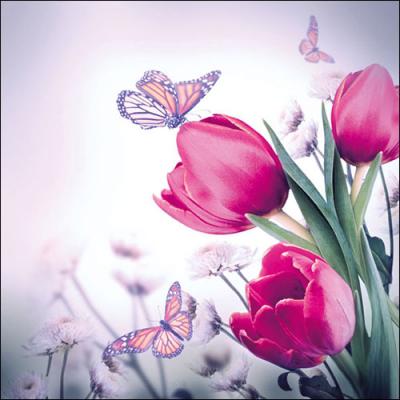 Lunsj-Servietter 33 "Butterfly&Tulips" - Ambiente